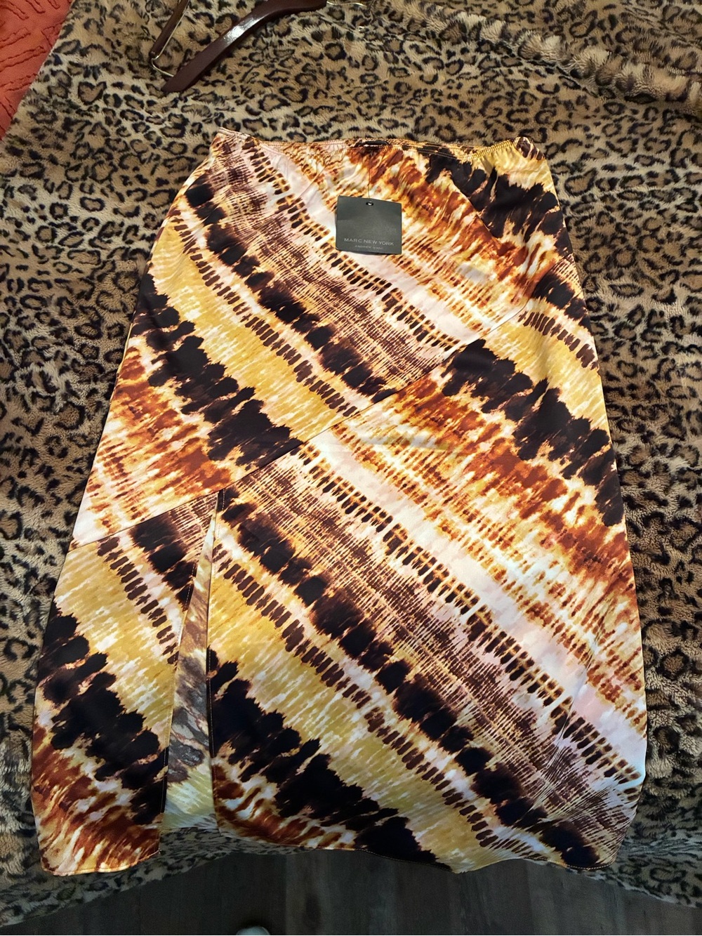 Marc New York Yellow Brown Black Patterned Midi Skirt